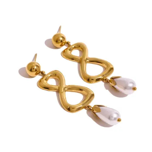 Pearl Pendant Gold Infinity Earrings