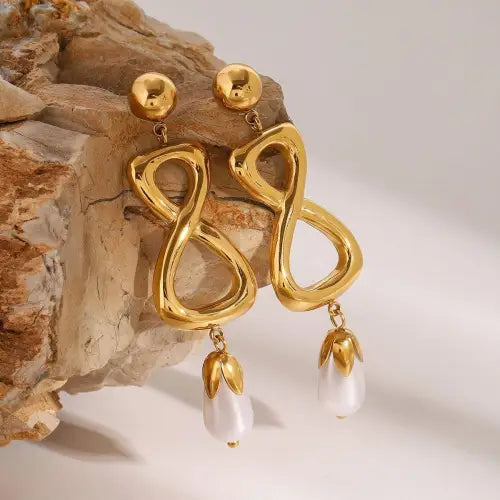 Pearl Pendant Gold Infinity Earrings