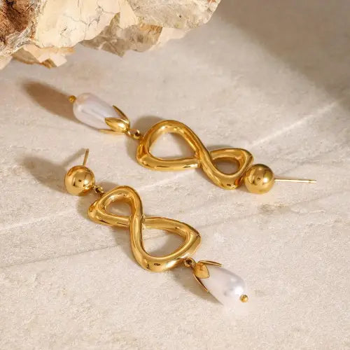 Pearl Pendant Gold Infinity Earrings