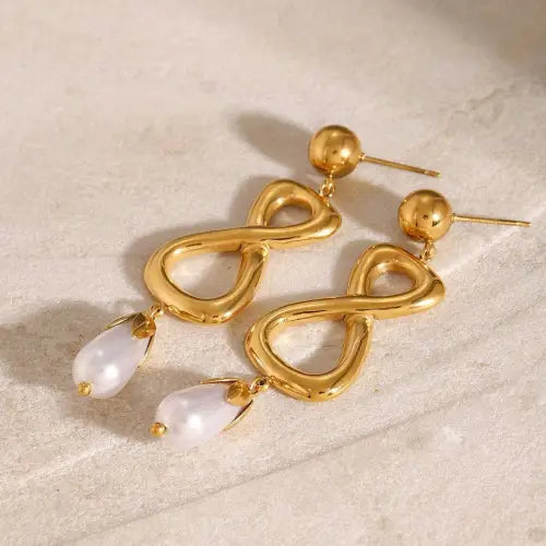 Pearl Pendant Gold Infinity Earrings