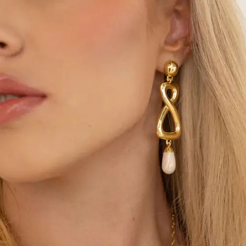 Pearl Pendant Gold Infinity Earrings