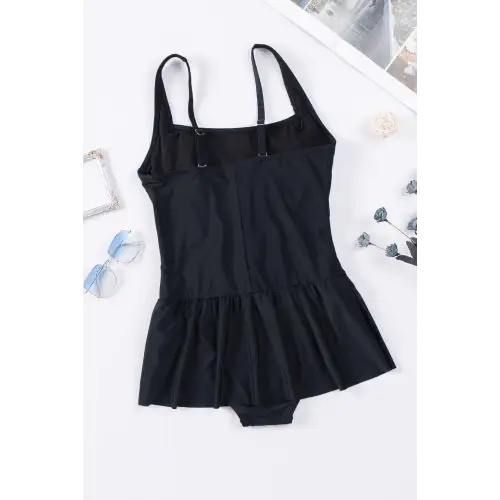 Elegant Ruched Square Neck Sleeveless One-Piece Swim Dress