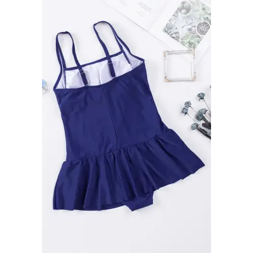 Elegant Ruched Square Neck Sleeveless One-Piece Swim Dress