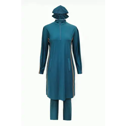 Elegant Teal Quarter Zip Pants Swim Set
