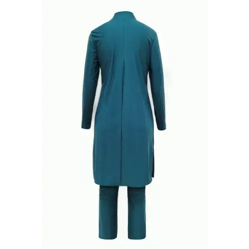 Elegant Teal Quarter Zip Pants Swim Set