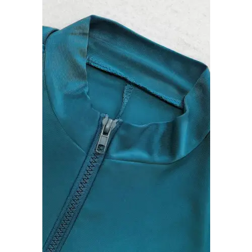 Elegant Teal Quarter Zip Pants Swim Set