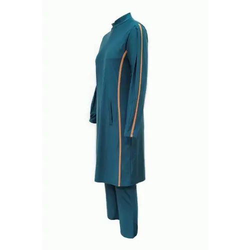 Elegant Teal Quarter Zip Pants Swim Set