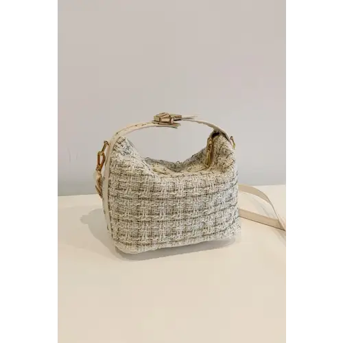 Elegant Tweed Shoulder Bags Ivory One Size