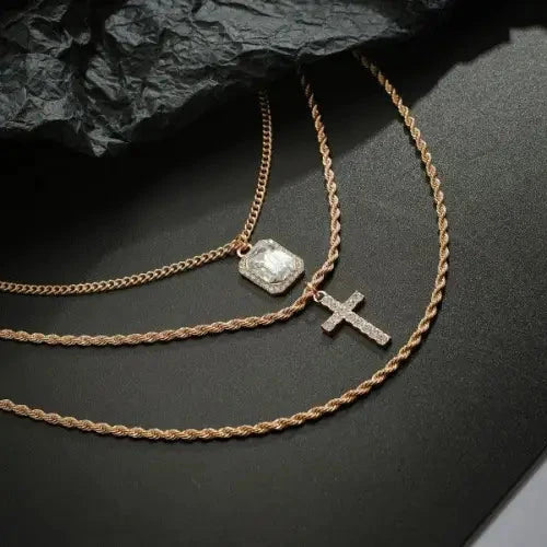 Gold 18K Three-Layer Necklace Set