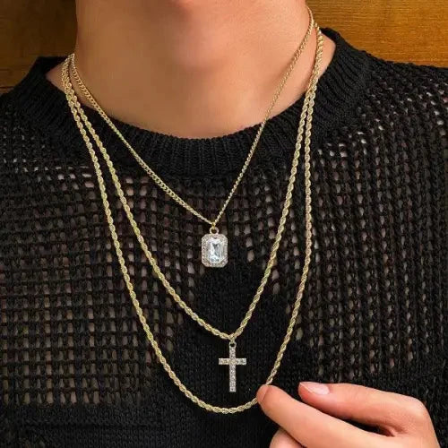 Gold 18K Three-Layer Necklace Set