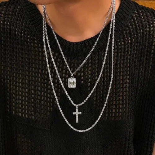 Gold 18K Three-Layer Necklace Set