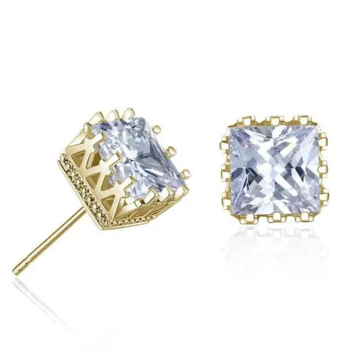 Gold Hollow Crown Earrings White