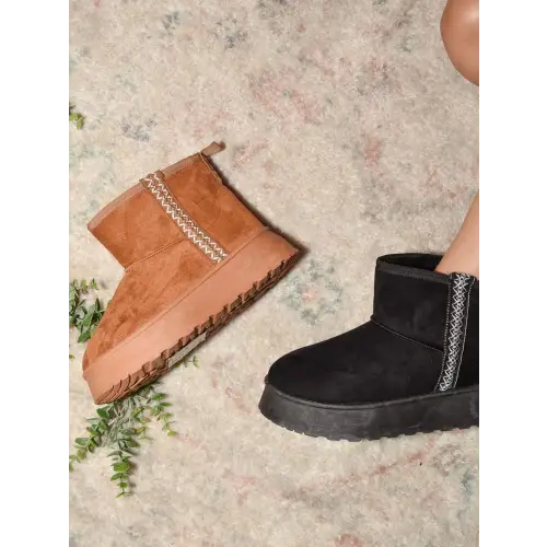 Elevate Your Style Round Toe Platform Boots in Brown Suede