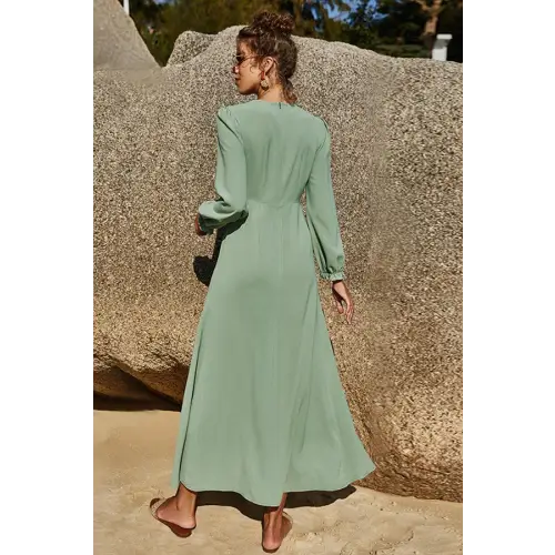 Enchanting Sage Puff Sleeve Flounce Dress for Romantic Occasions