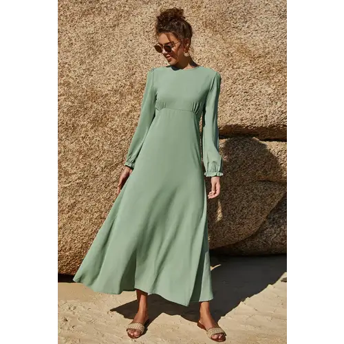 Enchanting Sage Puff Sleeve Flounce Dress for Romantic Occasions