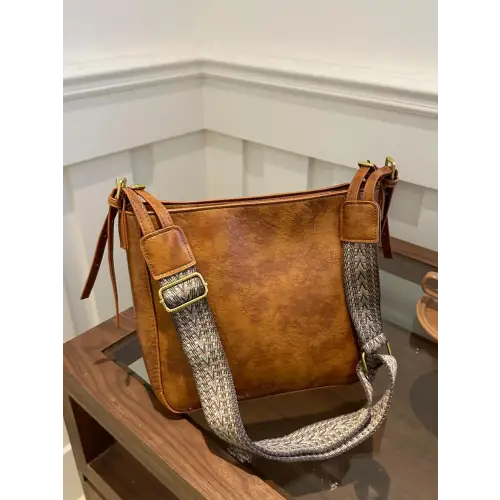 Exciting Brown Faux Leather Adjustable Strap Crossbody Bag Caramel One Size