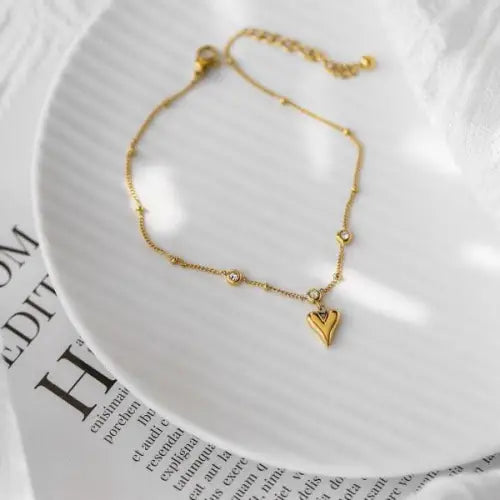 Anklet Crystal Design and Gold Heart Pendant