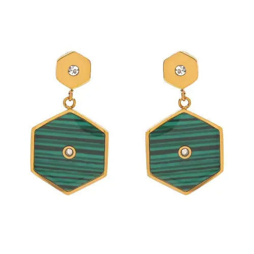 Hexagonal Inlaid Gemstone Earrings
