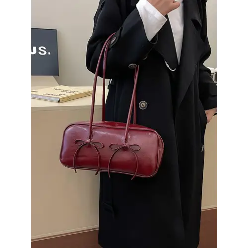 Exquisite Leather Bow Trim Shoulder Bag