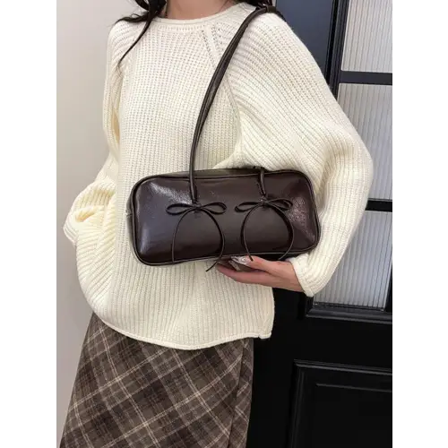 Exquisite Leather Bow Trim Shoulder Bag