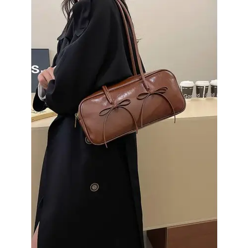 Exquisite Leather Bow Trim Shoulder Bag