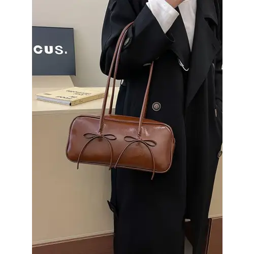 Exquisite Leather Bow Trim Shoulder Bag