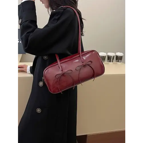 Exquisite Leather Bow Trim Shoulder Bag