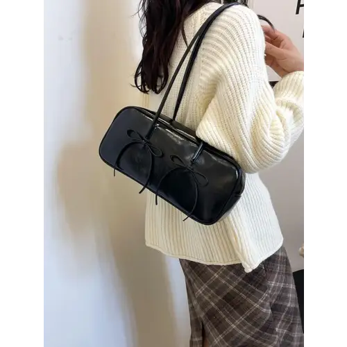 Exquisite Leather Bow Trim Shoulder Bag