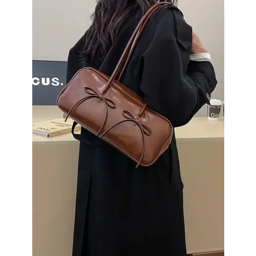 Exquisite Leather Bow Trim Shoulder Bag