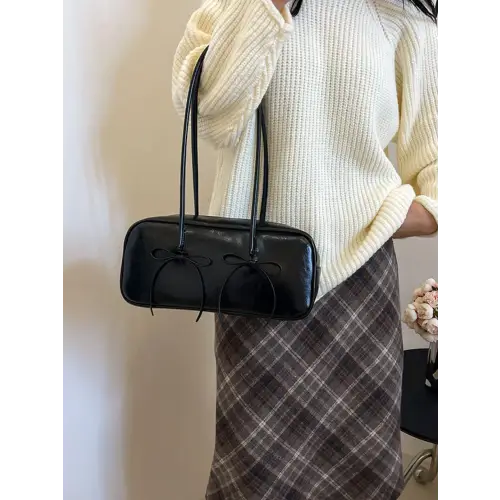 Exquisite Leather Bow Trim Shoulder Bag
