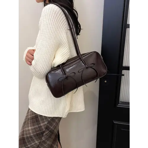 Exquisite Leather Bow Trim Shoulder Bag