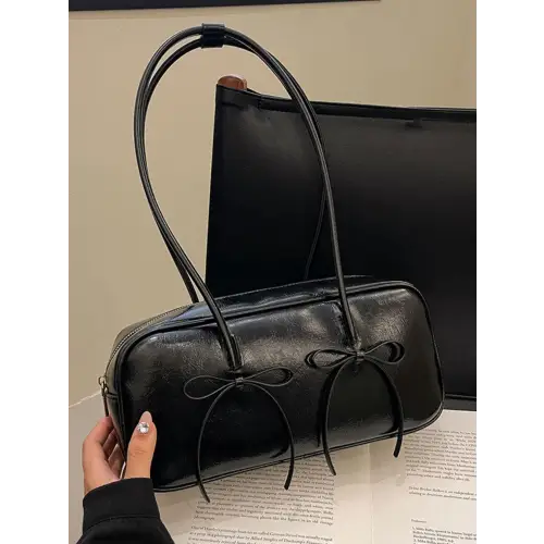 Exquisite Leather Bow Trim Shoulder Bag