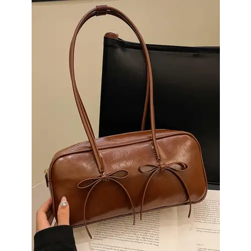 Exquisite Leather Bow Trim Shoulder Bag