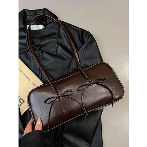 Exquisite Leather Bow Trim Shoulder Bag