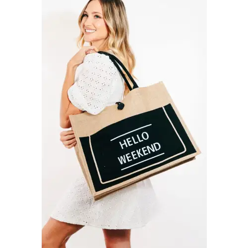 Fame Burlap Tote Black One Size