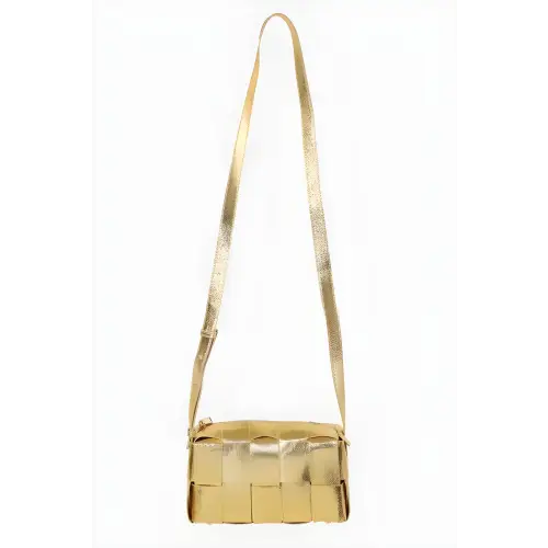 Fame Woven Crossbody Bag Gold One Size