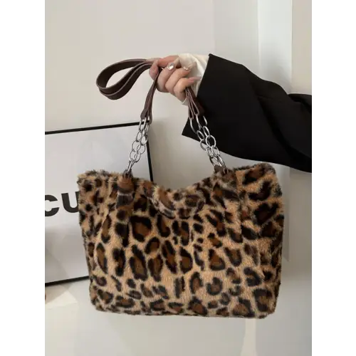 Astonishing Faux Fur Shoulder Bag Brown One Size