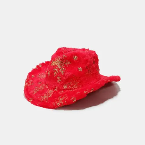 Festive Snowflakes Cowboy Hat Deep Red One Size