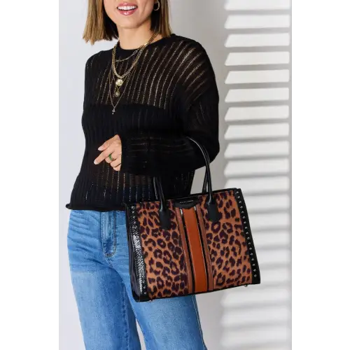 Fierce Leopard Rivet Handbag Black One Size