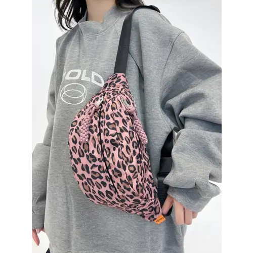 Fierce Pink Leopard Nylon Crossbody Bag for Wild Adventures