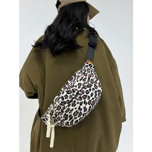 Fierce Pink Leopard Nylon Crossbody Bag for Wild Adventures