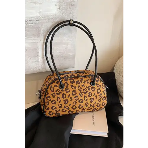 Fierce Leopard Suede Medium Shoulder Bag Caramel One Size