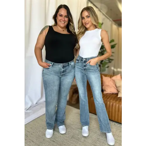 Flattering Medium Rise Bootcut Jeans Light