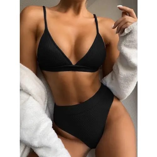 Flirty Spaghetti Strap Ribbed Bikini Set