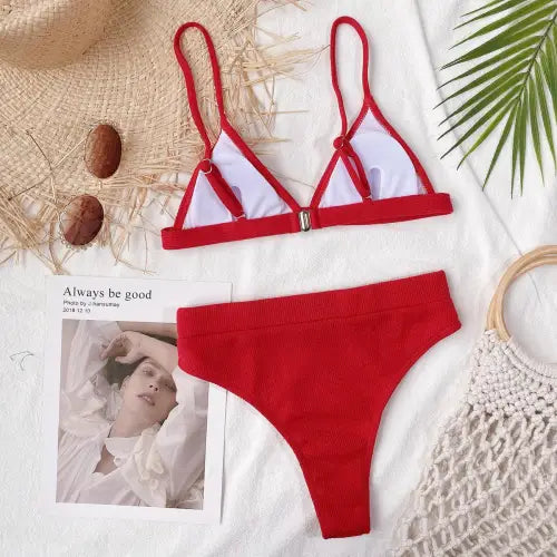 Flirty Spaghetti Strap Ribbed Bikini Set