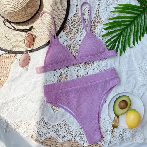 Flirty Spaghetti Strap Ribbed Bikini Set