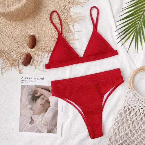 Flirty Spaghetti Strap Ribbed Bikini Set