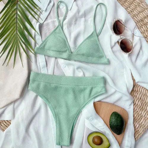 Flirty Spaghetti Strap Ribbed Bikini Set