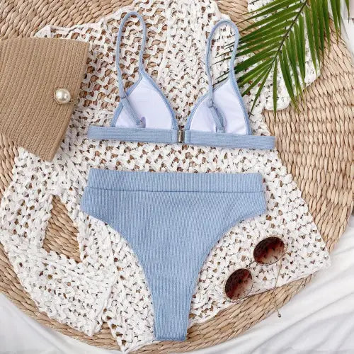 Flirty Spaghetti Strap Ribbed Bikini Set
