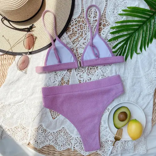 Flirty Spaghetti Strap Ribbed Bikini Set
